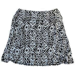 Chicos Black‎ White Abstract Elastic Waist Polyester Stretchy Midi Skirt Size 3